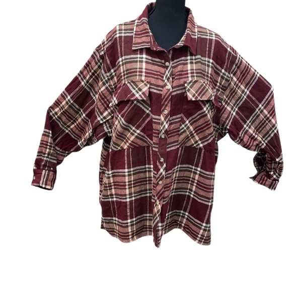 Arizona Jean Company Tops - NWT Arizona Jean Co. Plaid Shaket Oversize‎ Soft Long Sleeve Burgundy Top Sz XL